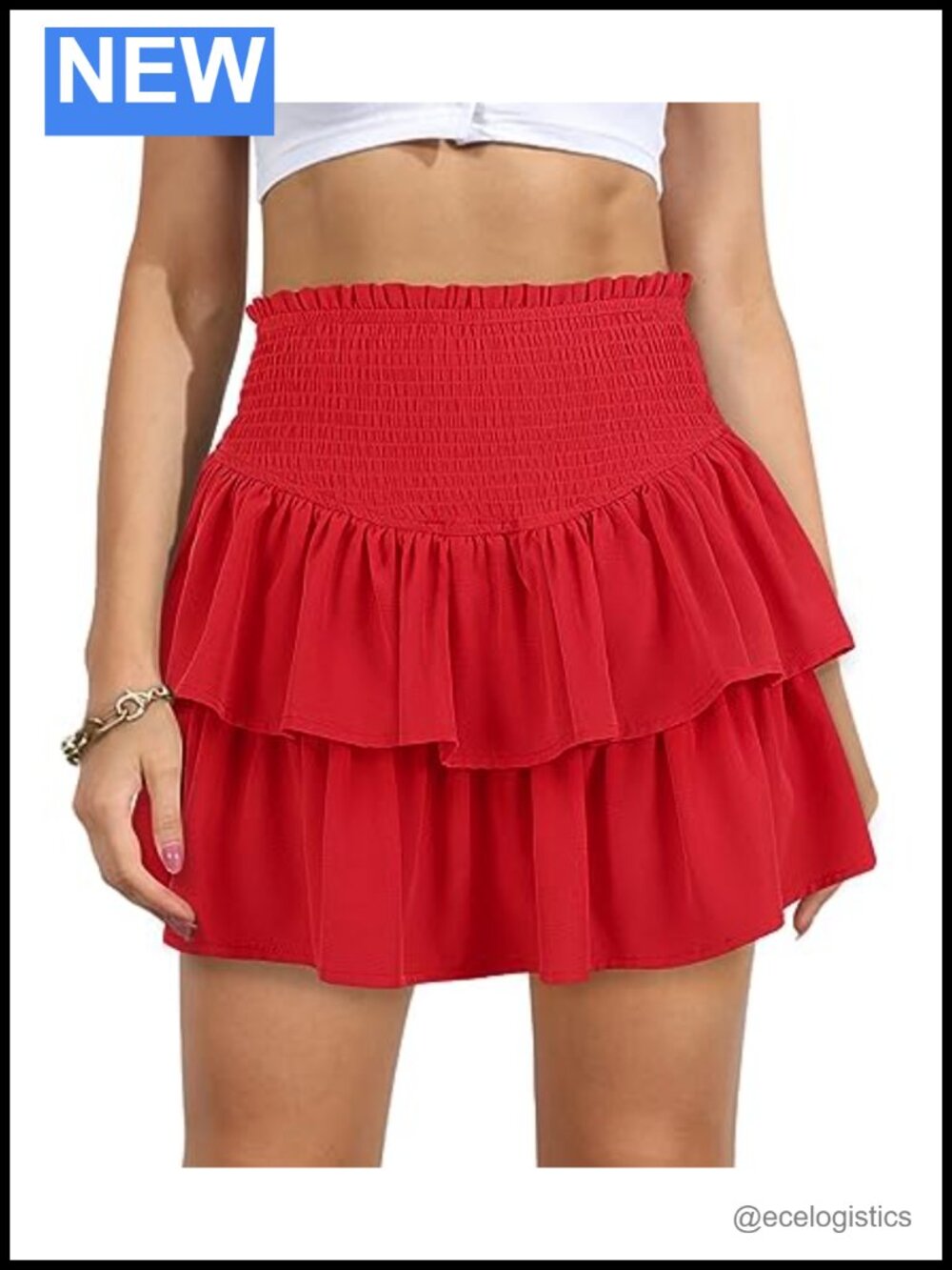 High Waist Ruffle Tiered Mini Skort with A-Line Silhouette